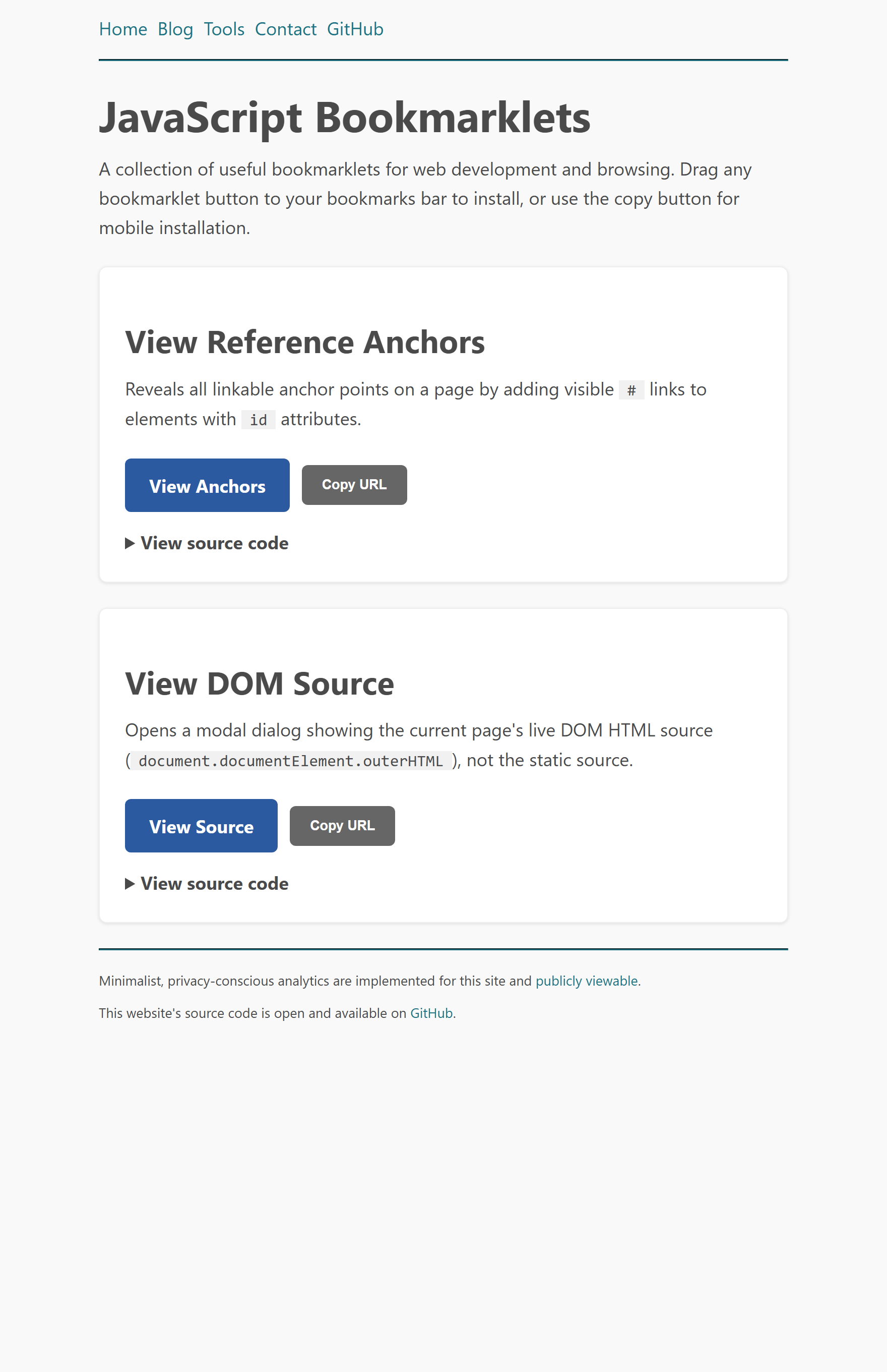 A list of drag-and-drop bookmarklet installation links